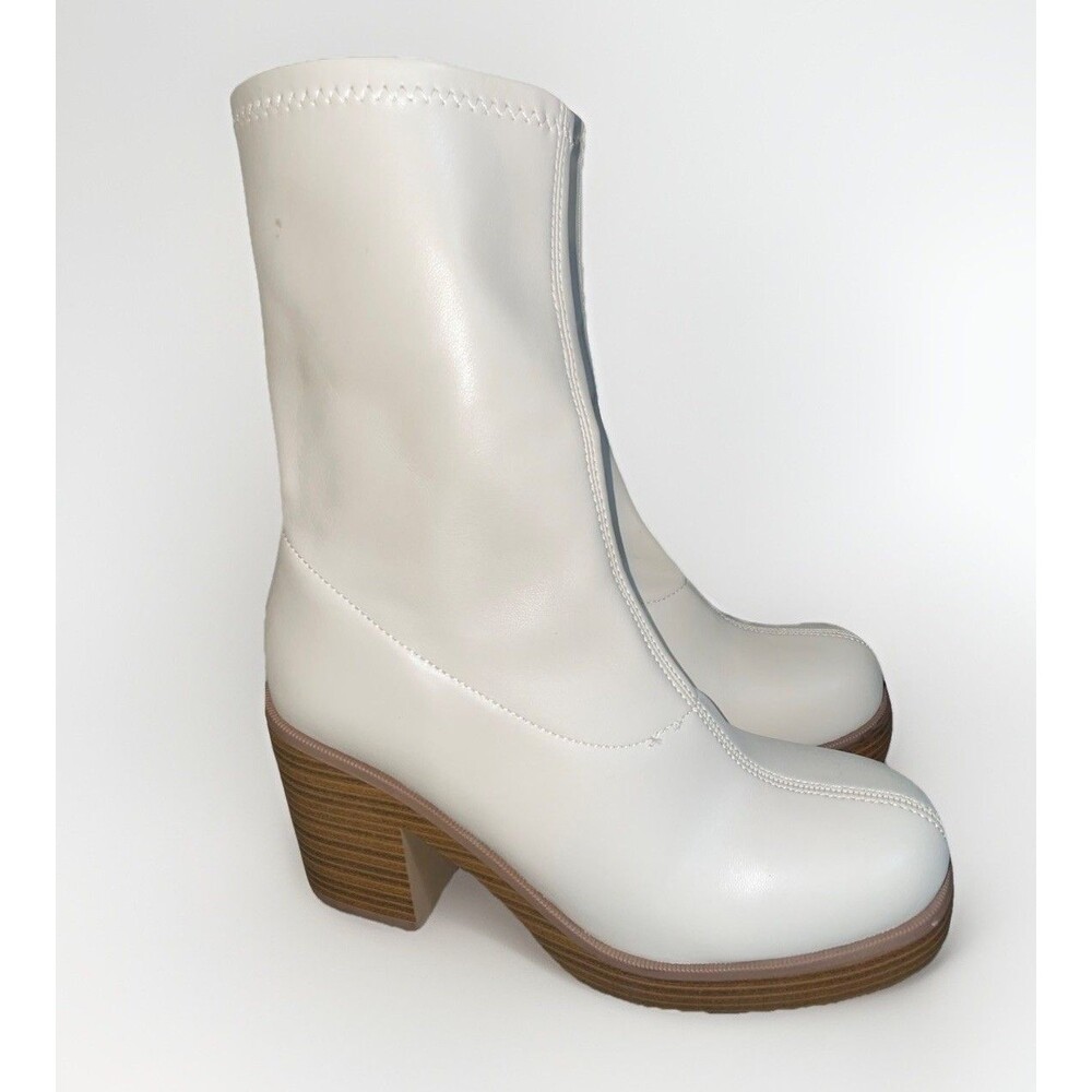 SODA Womens White Platform Boots Size 8 Chunky Stacked Heel Faux Leather